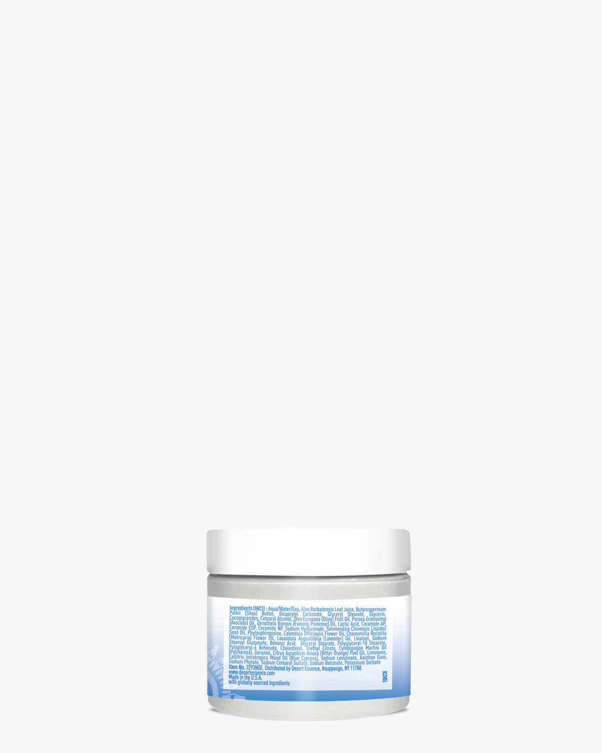 Moisturizing Ceramide Cream in a clear glass jar with white lid against white background, featuring a blue label with product ingredients. The luxurious facial moisturizer contains ceramides, hyaluronic acid, and natural oils for deep hydration and skin barrier support.