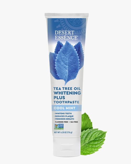 Desert Essence Tea Tree Oil Whitening Plus Toothpaste on a white background