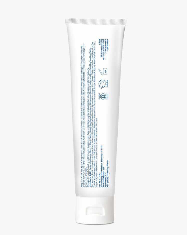 Description and ingredient list of the Tea Tree Oil Whitening Plus Toothpaste Cool Mint by Desert Essence.