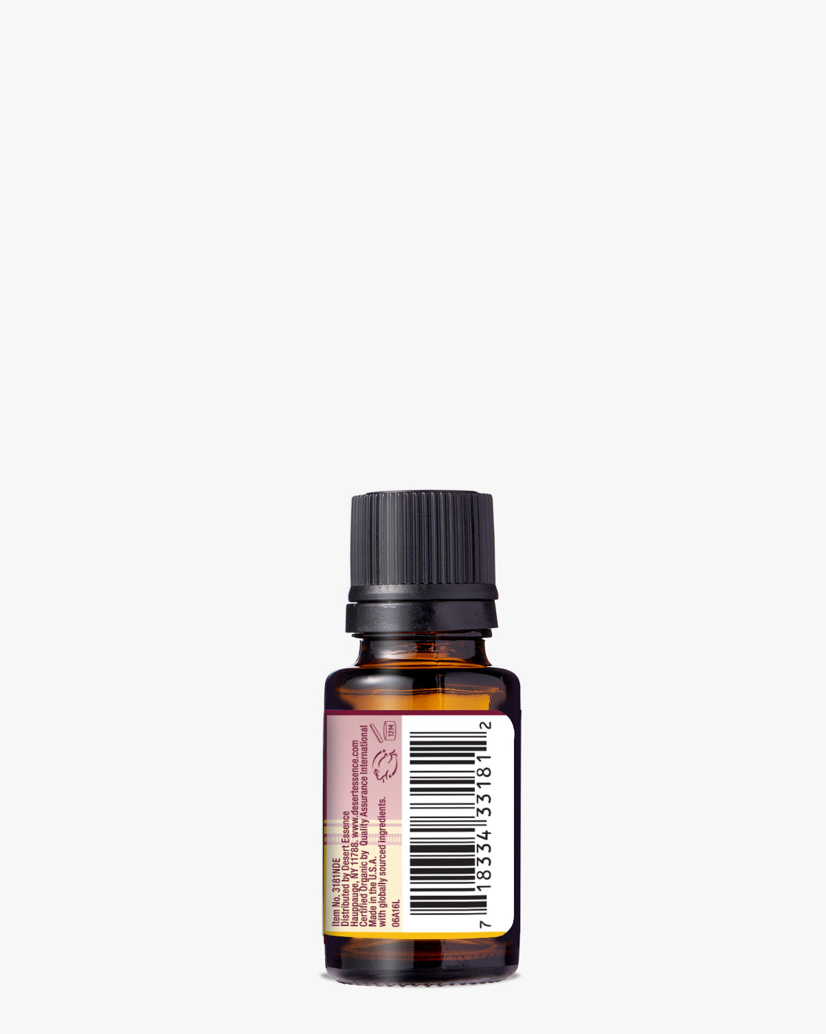 Sharp Thought Organic Essential Oil in amber glass bottle with black cap, displaying product label and barcode on pink-tinted label, photographed against white background showcasing the organic aromatherapy blend for mental clarity and focus