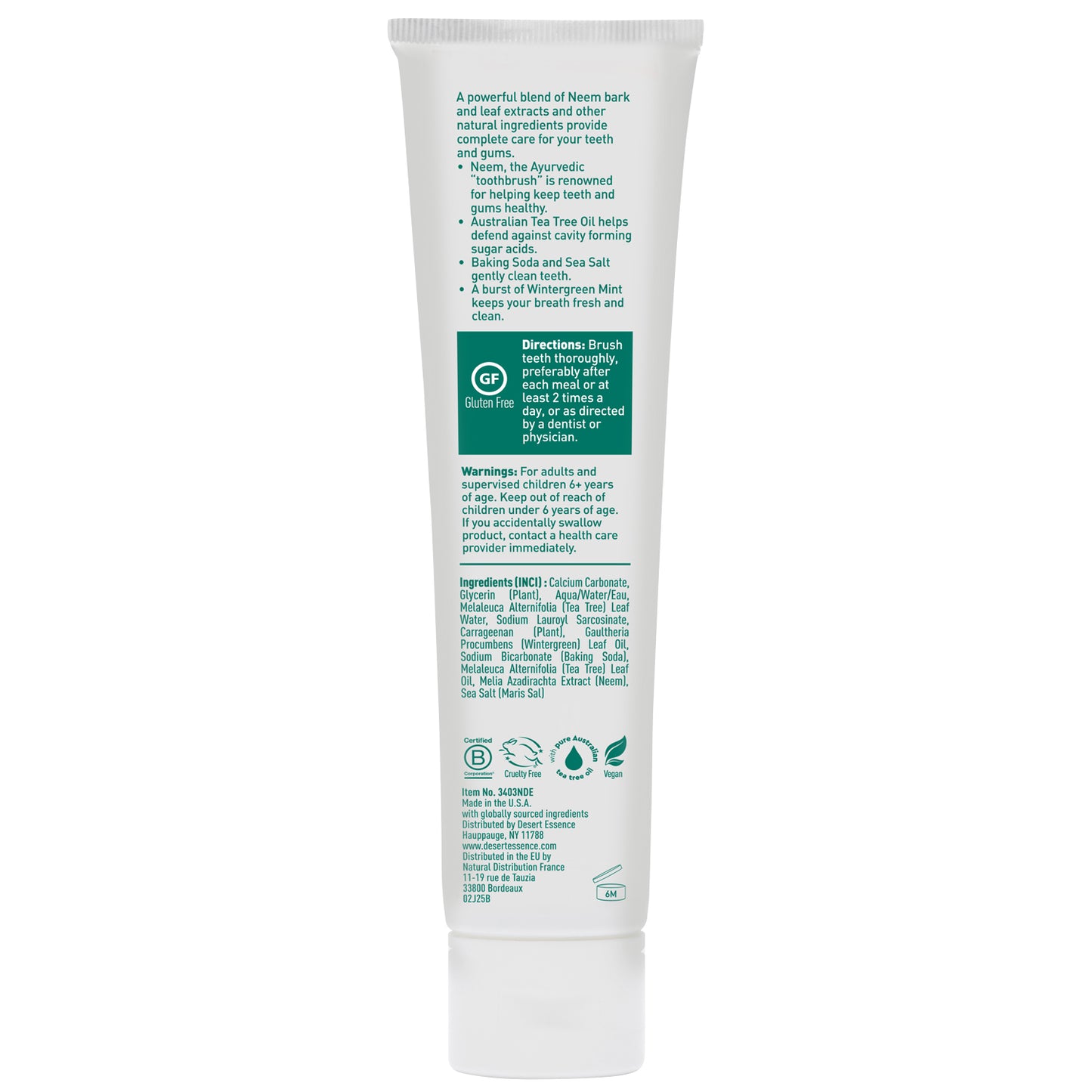 Tea Tree Oil & Neem Wintergreen Toothpaste