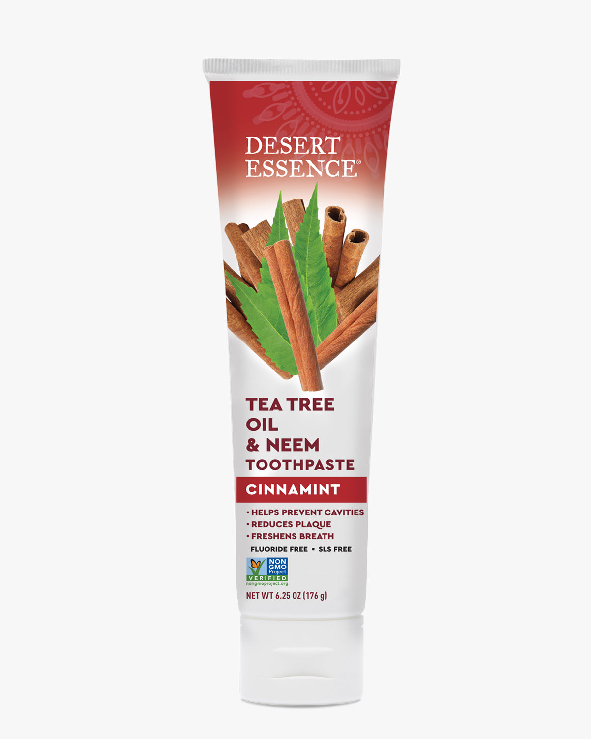 Desert Essence Tea Tree Oil & Neem Toothpaste Cinnamint on a white background