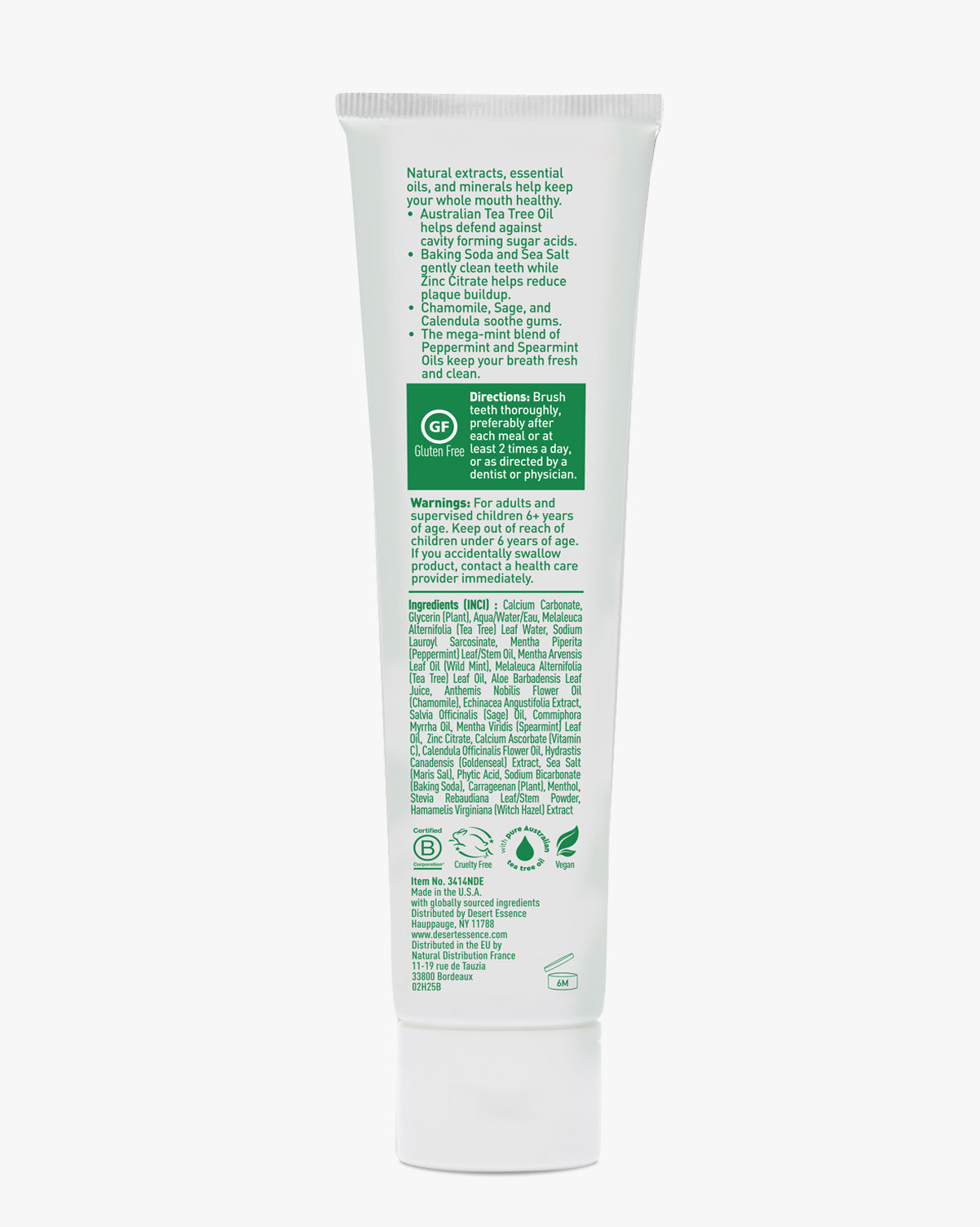 Tube of skincare product with green text on a white background