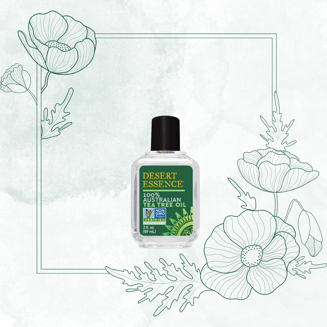 "Bottle of Desert Essence Tea Tree Oil, a versatile skin care and household essential.