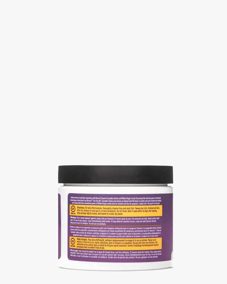 Back of Cannabis & White Ginger Facial Cleansing Pads Label with Directions