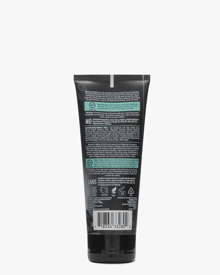 Back of Cucumber Charcoal Facial Mask Label with Directions and Ingredients
