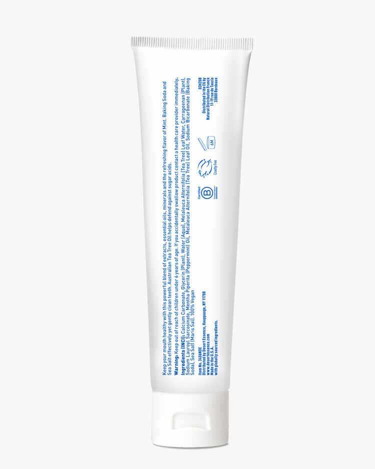 Description and ingredient list of the Tea Tree Oil Toothpaste Mint by Desert Essence.
