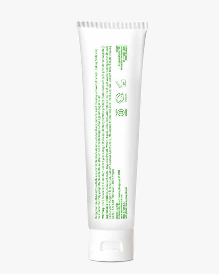 Description and ingredient list of the Tea Tree Oil Toothpaste Fennel by Desert Essence.