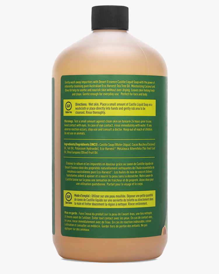 Back of Tea Tree Oil Liquid Castile Soap Refill with Directions for Use