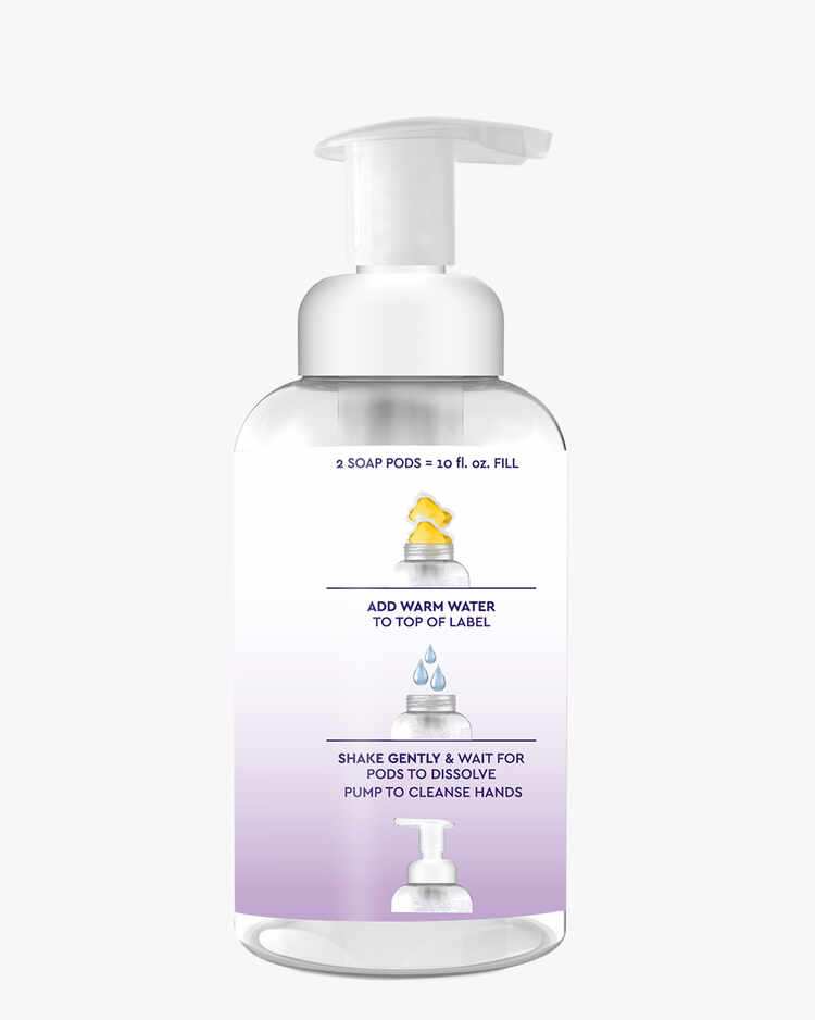Side of Foaming Hand Soap Pods Starter Kit, Tea Tree Oil & Lavender Bottle