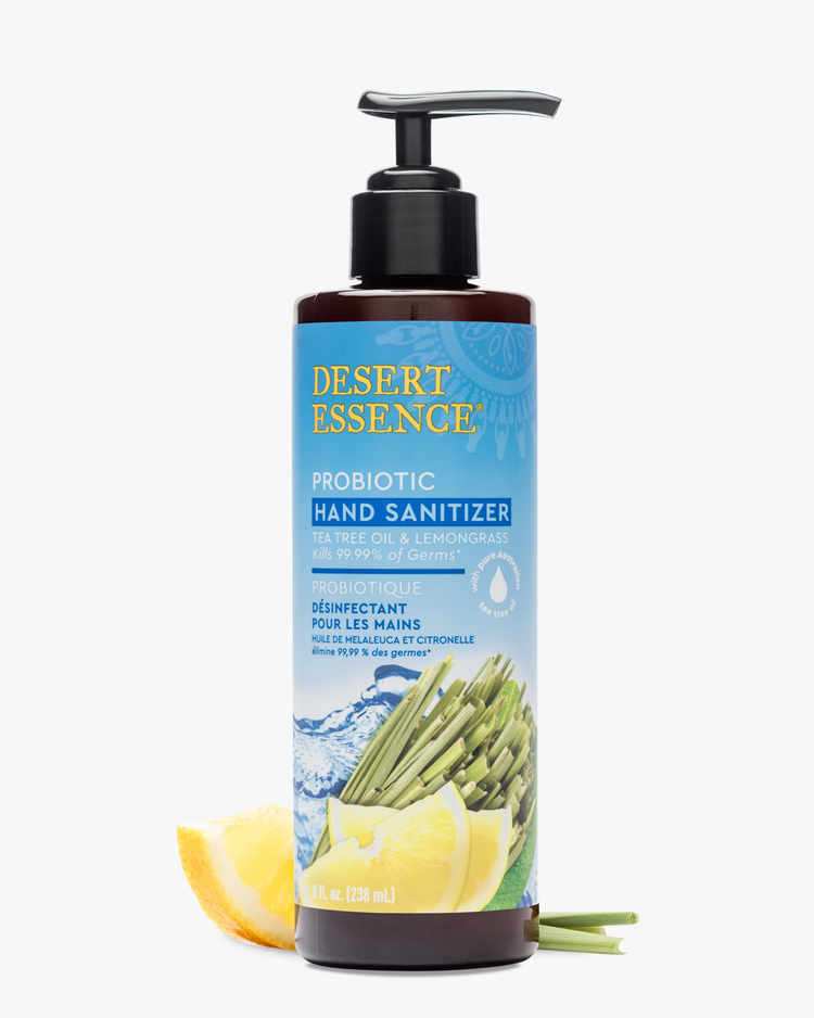 Probiotic Hand Sanitizer with Lemongrass Essential Oil and a Lemon Wedge
