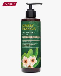 8.5 fl. oz. Pump bottle of the Desert Essence Thoroughly Clean Deep Pore Cleanser with Manuka Oil and Tea Tree Oil.